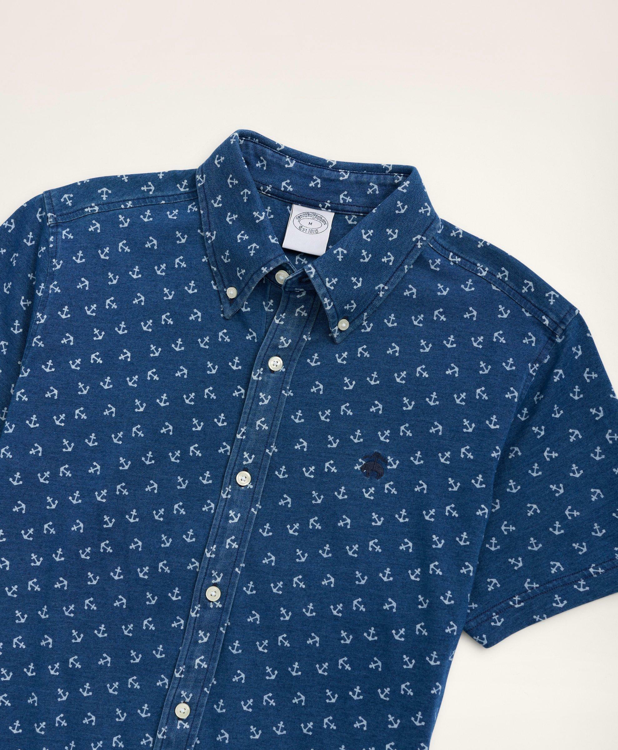 Brooks Brothers Men's Washed Cotton Jersey Anchor Print Shirt | Indigo