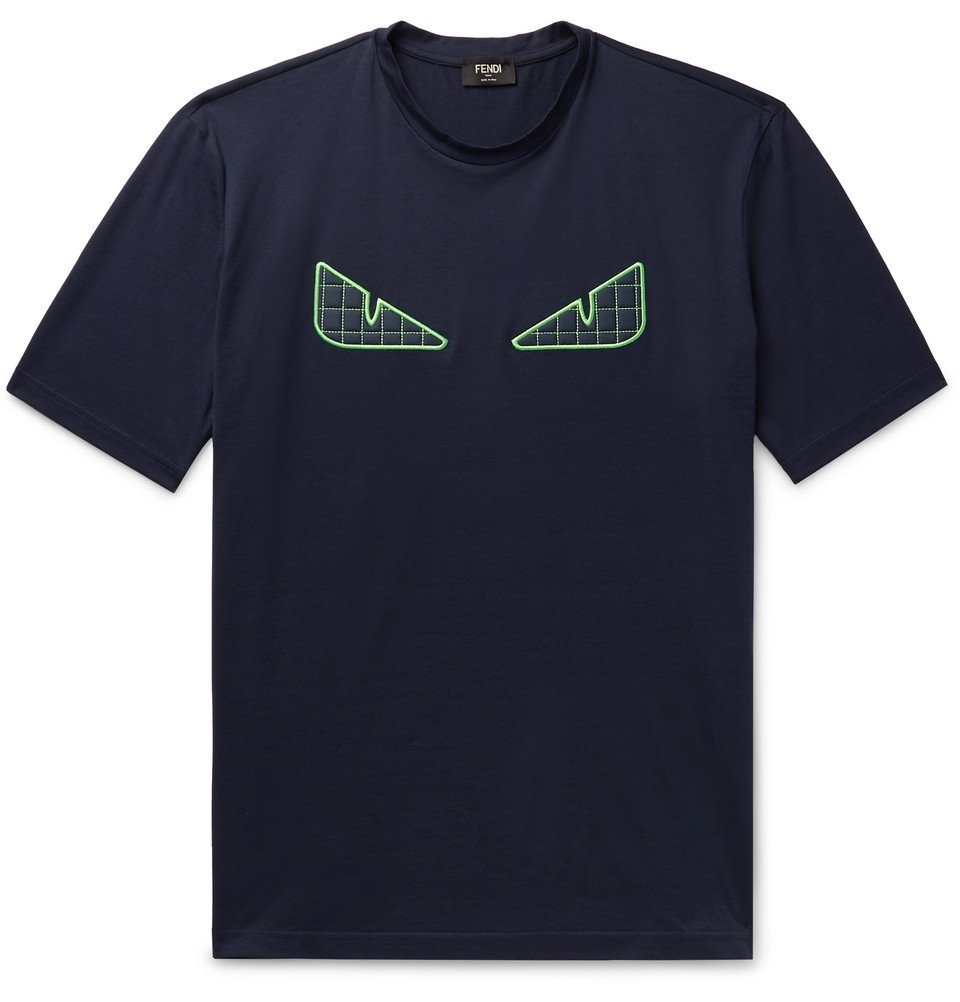 Fendi Appliquéd Cotton Jersey T Shirt Navy Fendi 