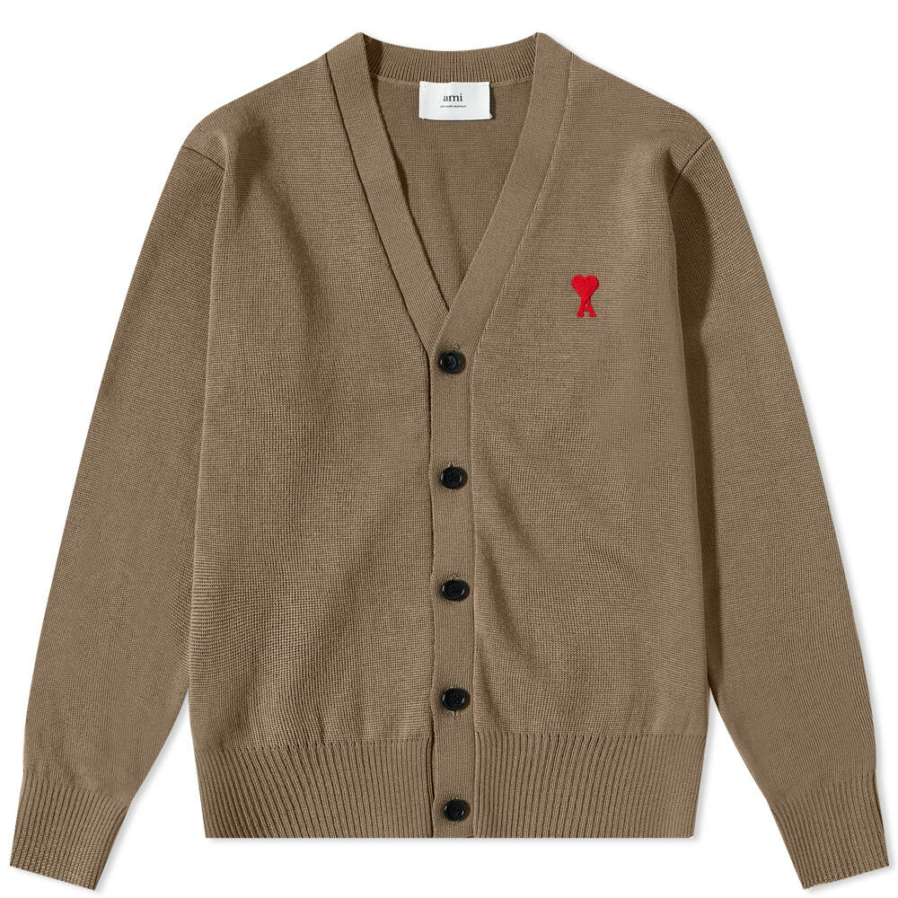 AMI Men's Small A Heart Cardigan in Taupe AMI