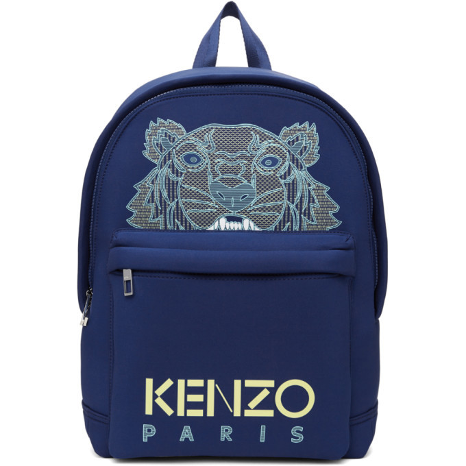 Kenzo Blue Neoprene Large Tiger Backpack Kenzo