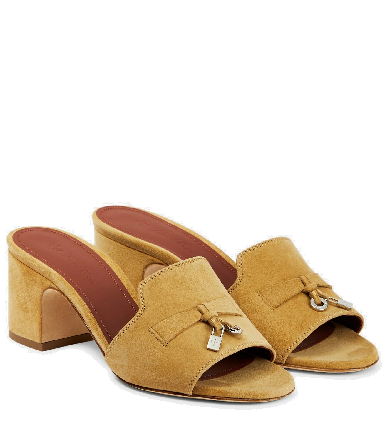 Loro Piana Salmon White Suede Charms Walk Flat Mules
