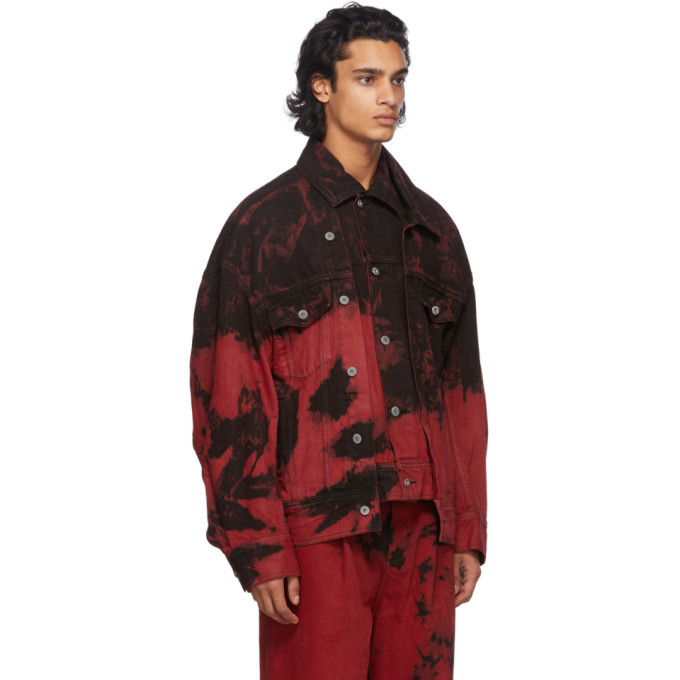 Feng Chen Wang Red and Black Tie-Dye Denim Jacket Feng Chen Wang