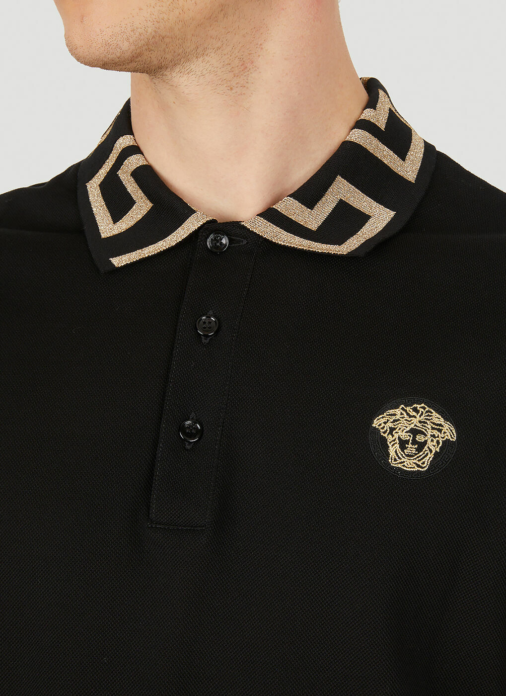 Greca Collar Polo Shirt in Black Versace