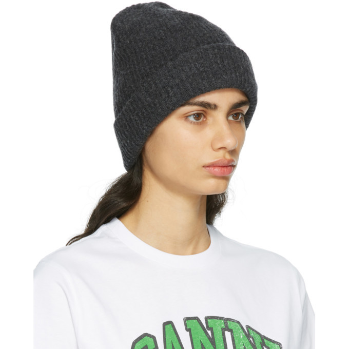 GANNI Grey Recycled Wool Beanie GANNI
