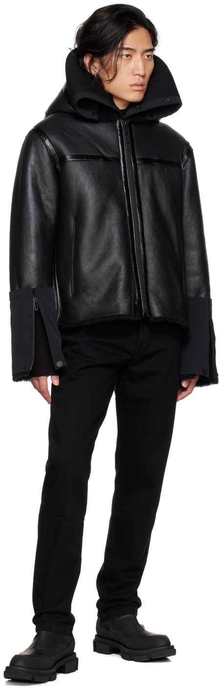 032c Black Shearling Hooded Leather Jacket