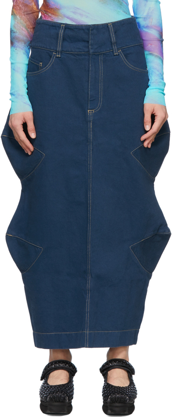 Paula Canovas Del Vas Blue Denim Maxi Skirt