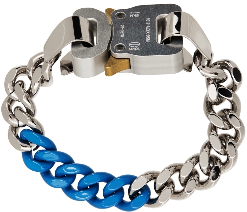 1017 ALYX 9SM Silver & Blue Colored Link Buckle Bracelet