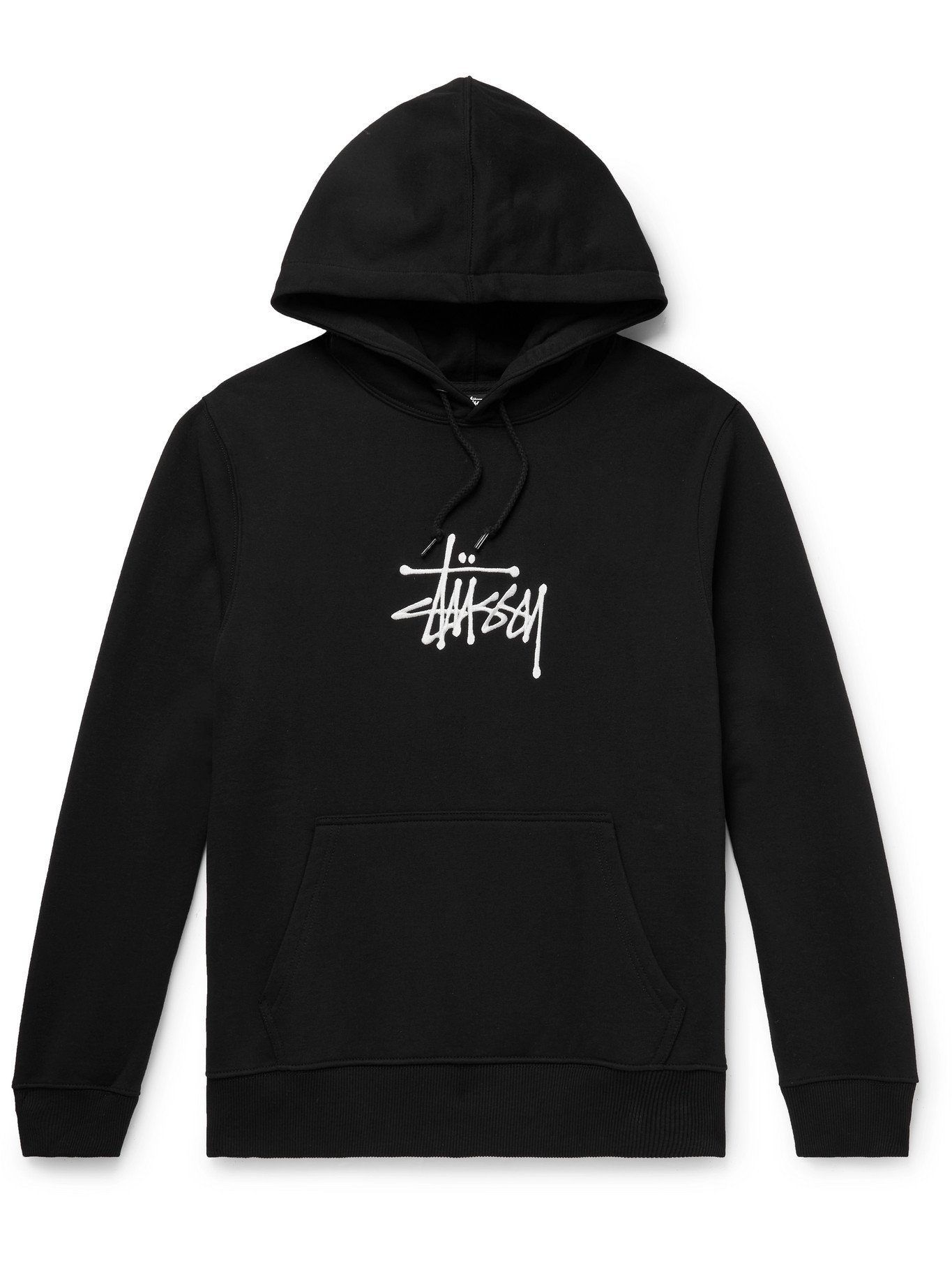 STÜSSY - Logo-Embroidered Fleece-Back Cotton-Blend Jersey Hoodie ...