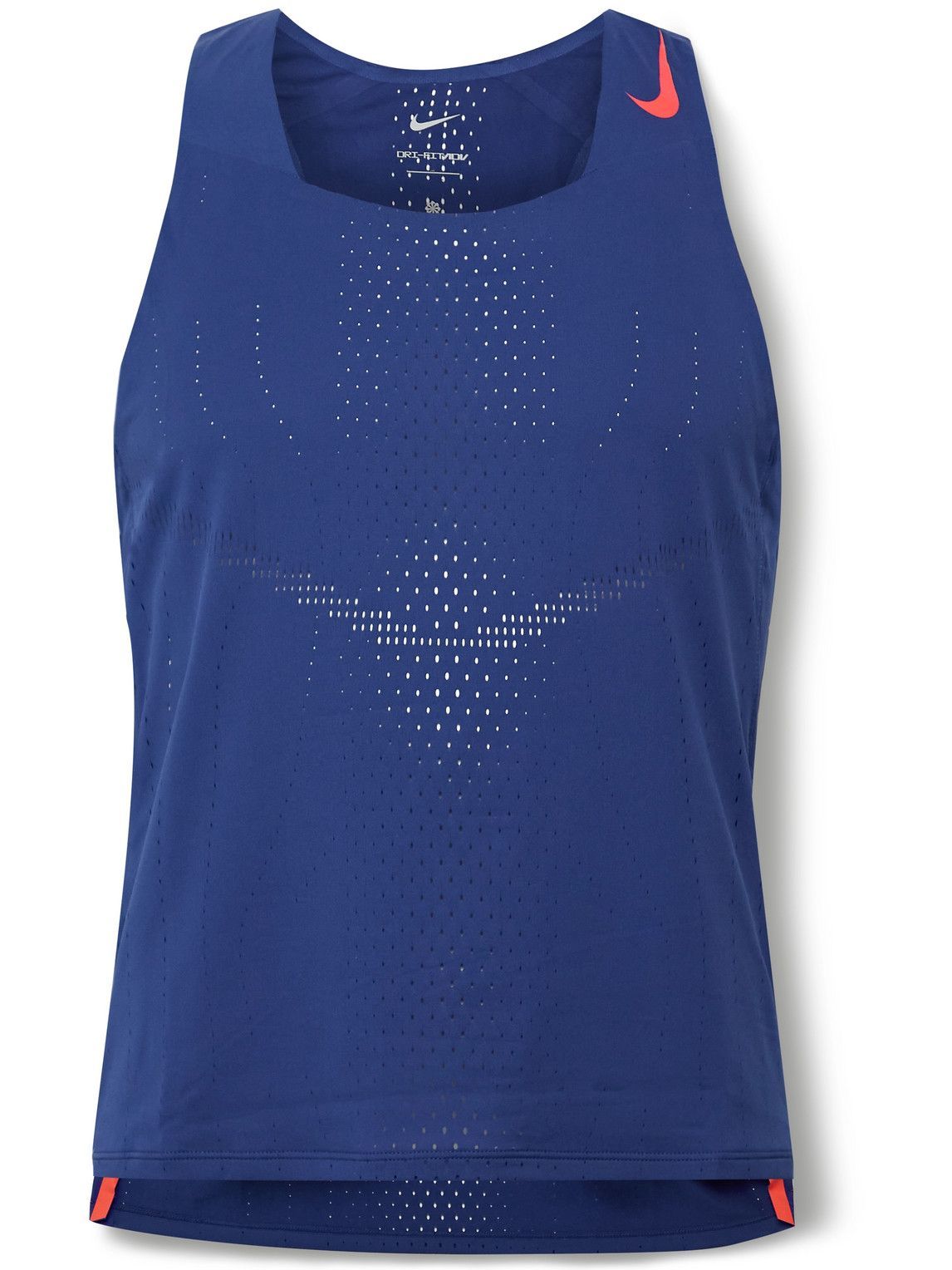 Photo: Nike Running - Aeroswift Logo-Print Perforated Dri-FIT ADV Running Tank Top - Blue