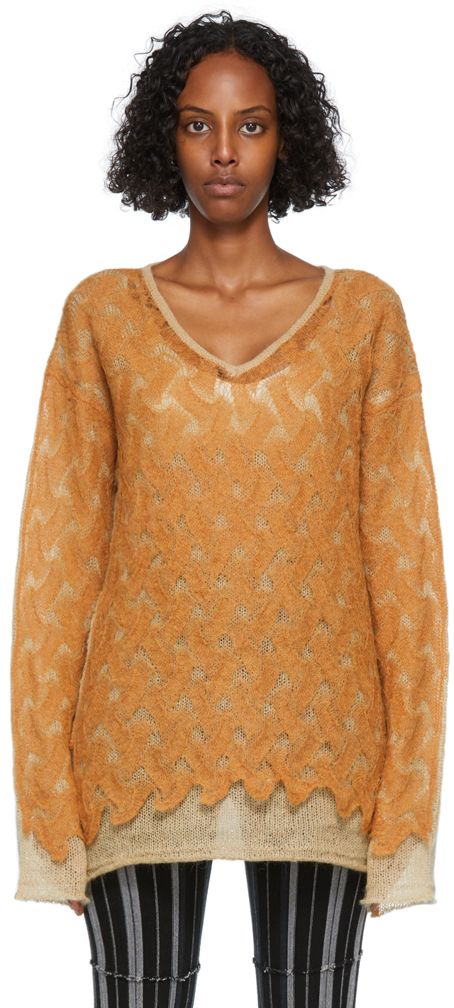 PERVERZE Orange & Tan Double Knit Sweater PERVERZE