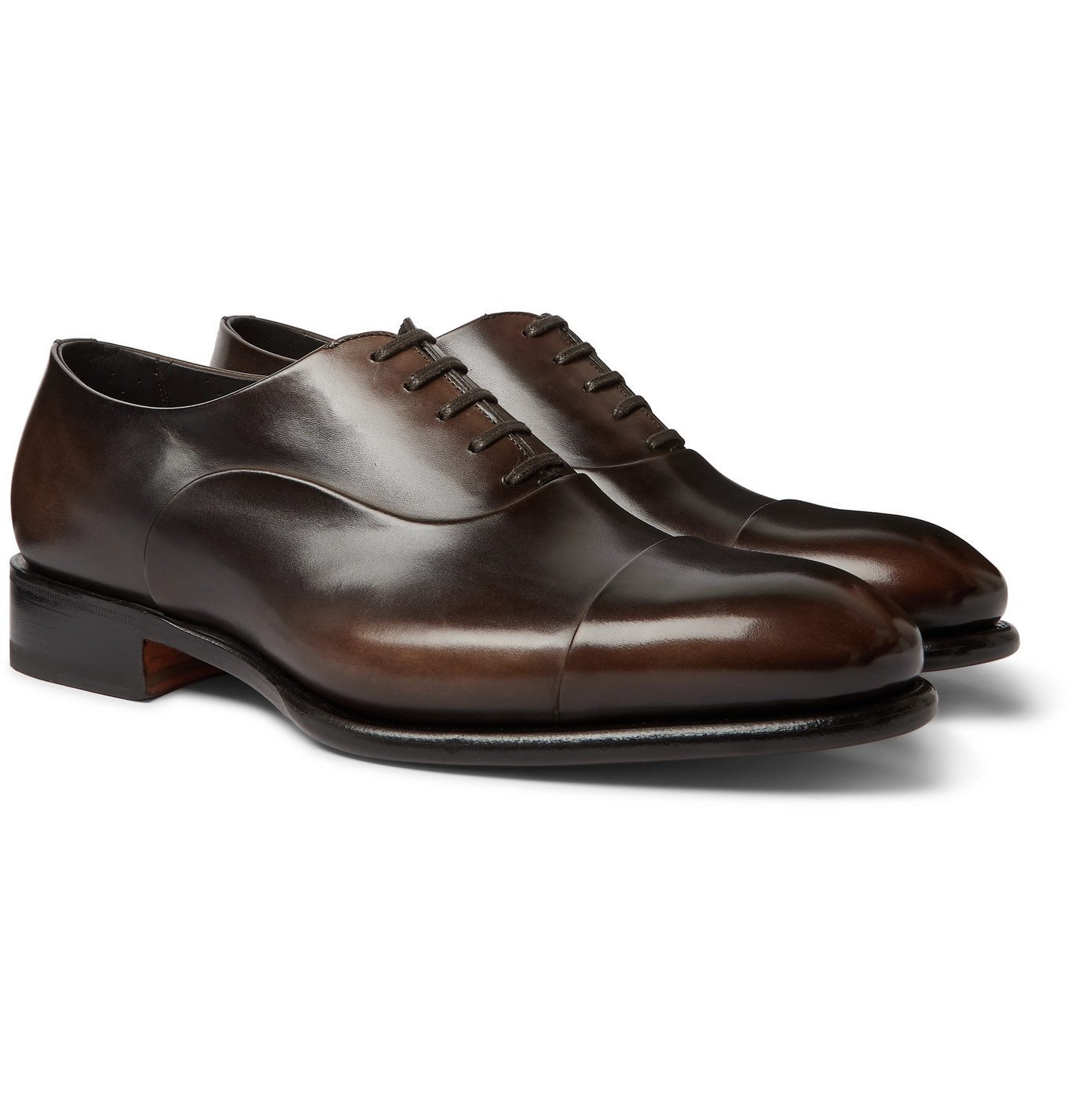 Santoni - Polished-Leather Oxford Shoes - Brown Santoni