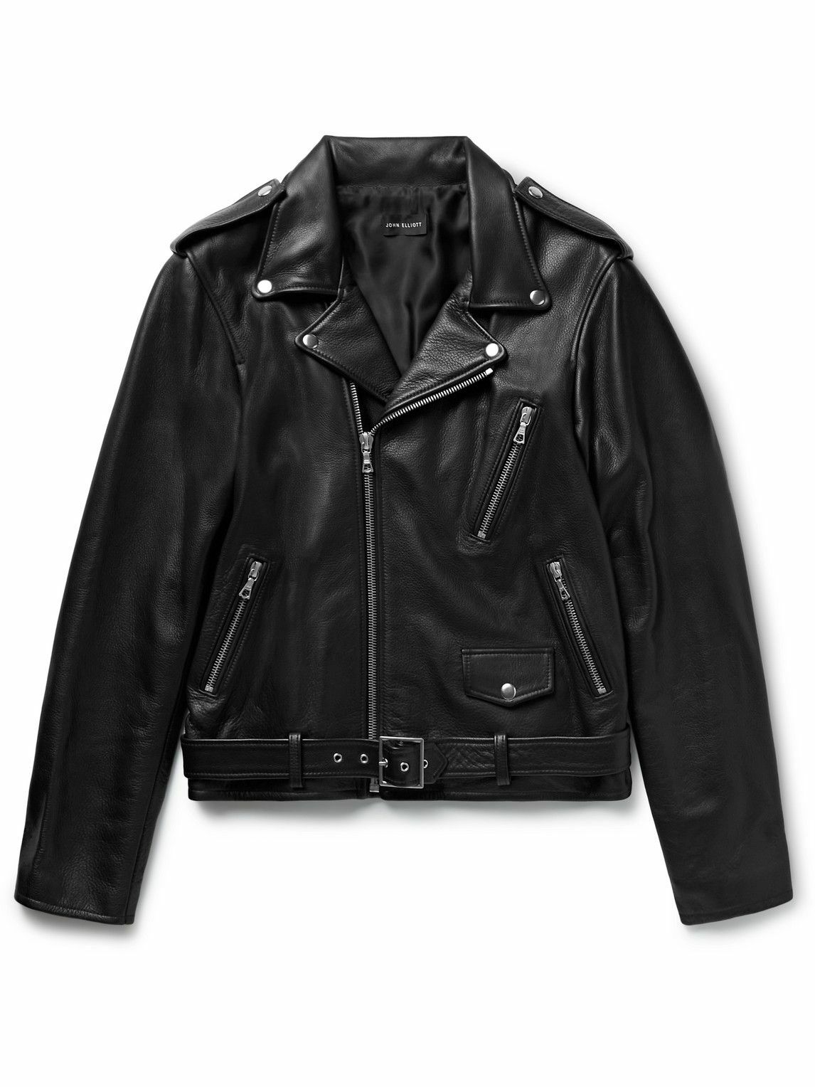 John Elliott - Slim-Fit Full-Grain Leather Biker Jacket - Black John ...