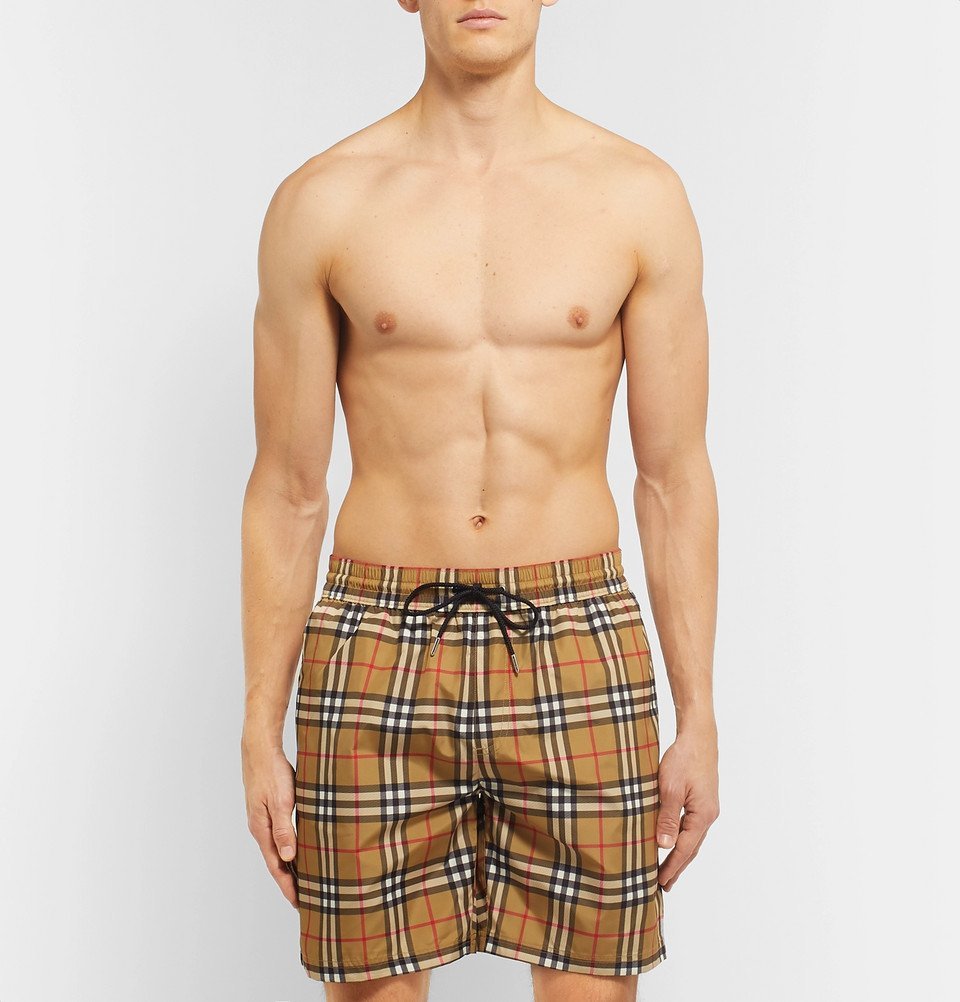 Burberry - Long-Length Wide-Leg Checked Swim Shorts - Men - Camel Burberry