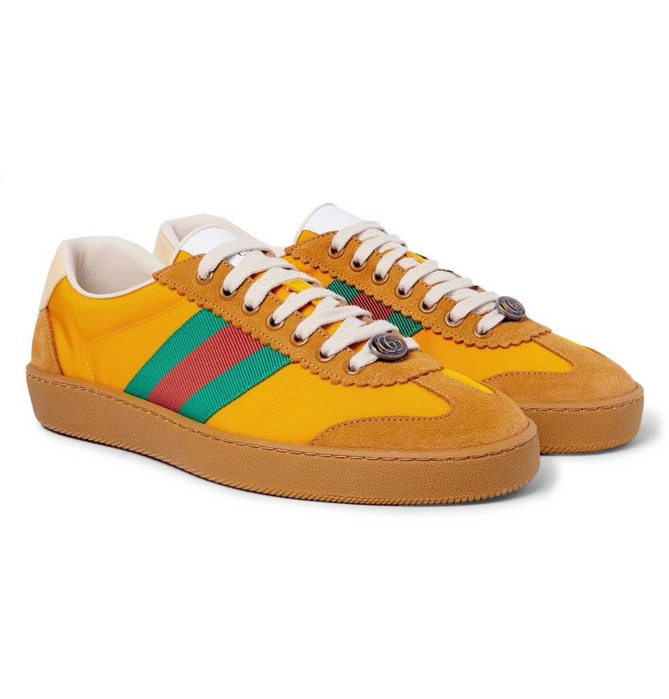 Gucci Jbg Webbing Suede And Leather Trimmed Nylon Sneakers Men Saffron Gucci