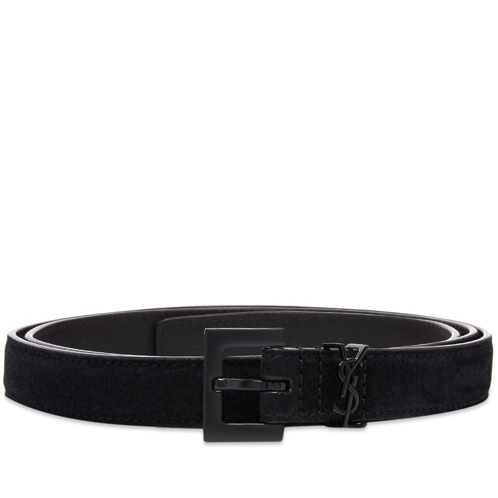 Saint Laurent Men's YSL Metal Logo Belt in Black/Black Saint Laurent