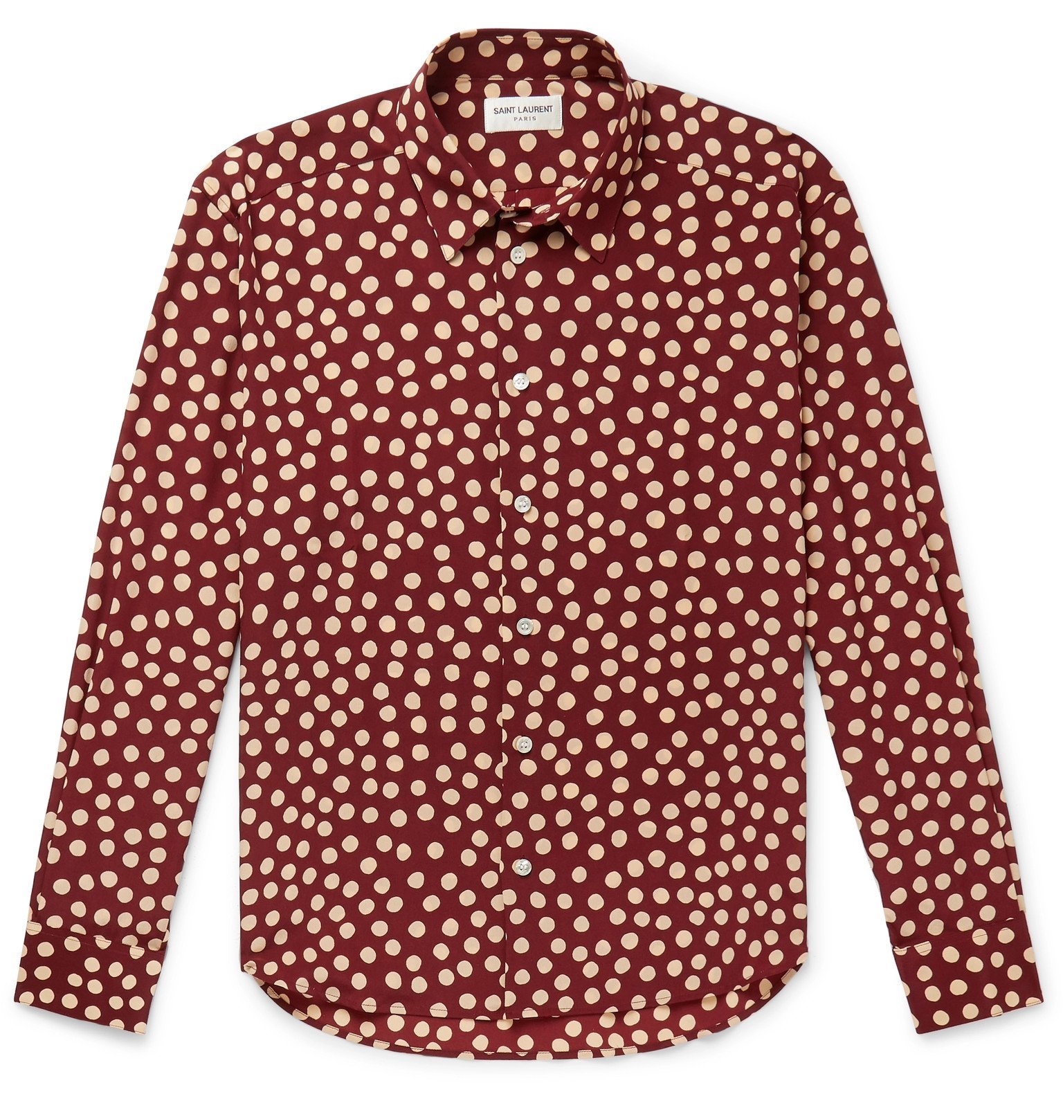 SAINT LAURENT - Polka-Dot Silk Crepe de Chine Shirt - Burgundy 