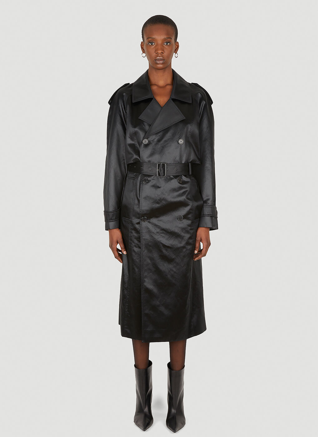 Satin Trench Coat in Black Saint Laurent