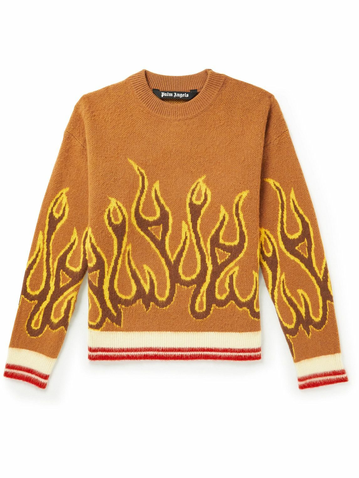 Palm Angels Striped Intarsia Virgin Wool Sweater Yellow Palm Angels