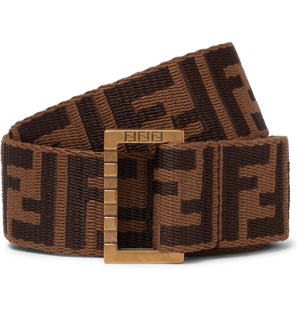 Fendi - Brown Leather-Trimmed Logo-Jacquard Webbing Belt - Men Fendi