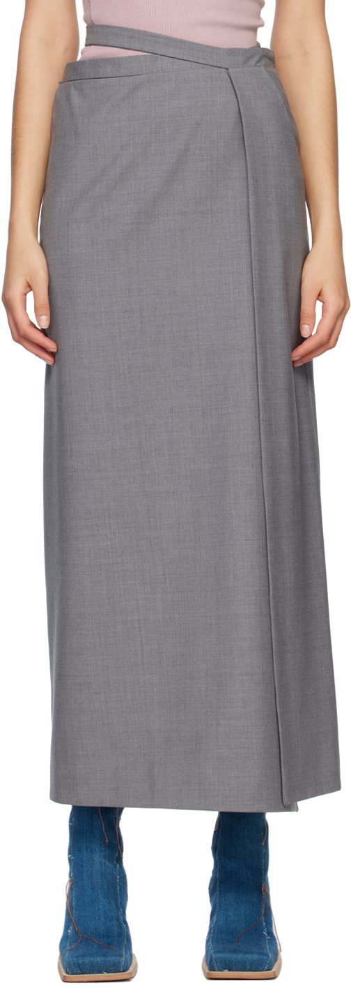 SRVC Gray Wrap Midi Skirt