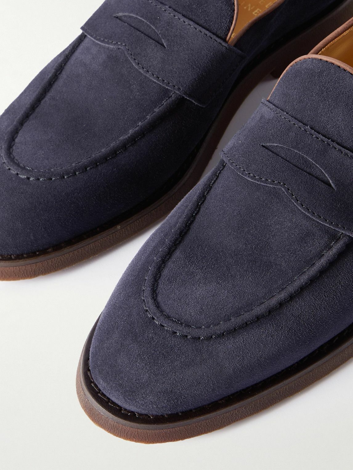 Brunello Cucinelli - Flex Leather-Trimmed Suede Penny Loafers - Blue ...