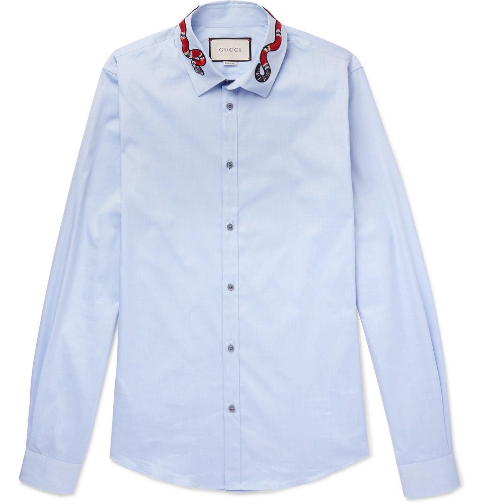 Gucci - Duke Appliquéd Cotton Oxford Shirt - Men - Light blue Gucci