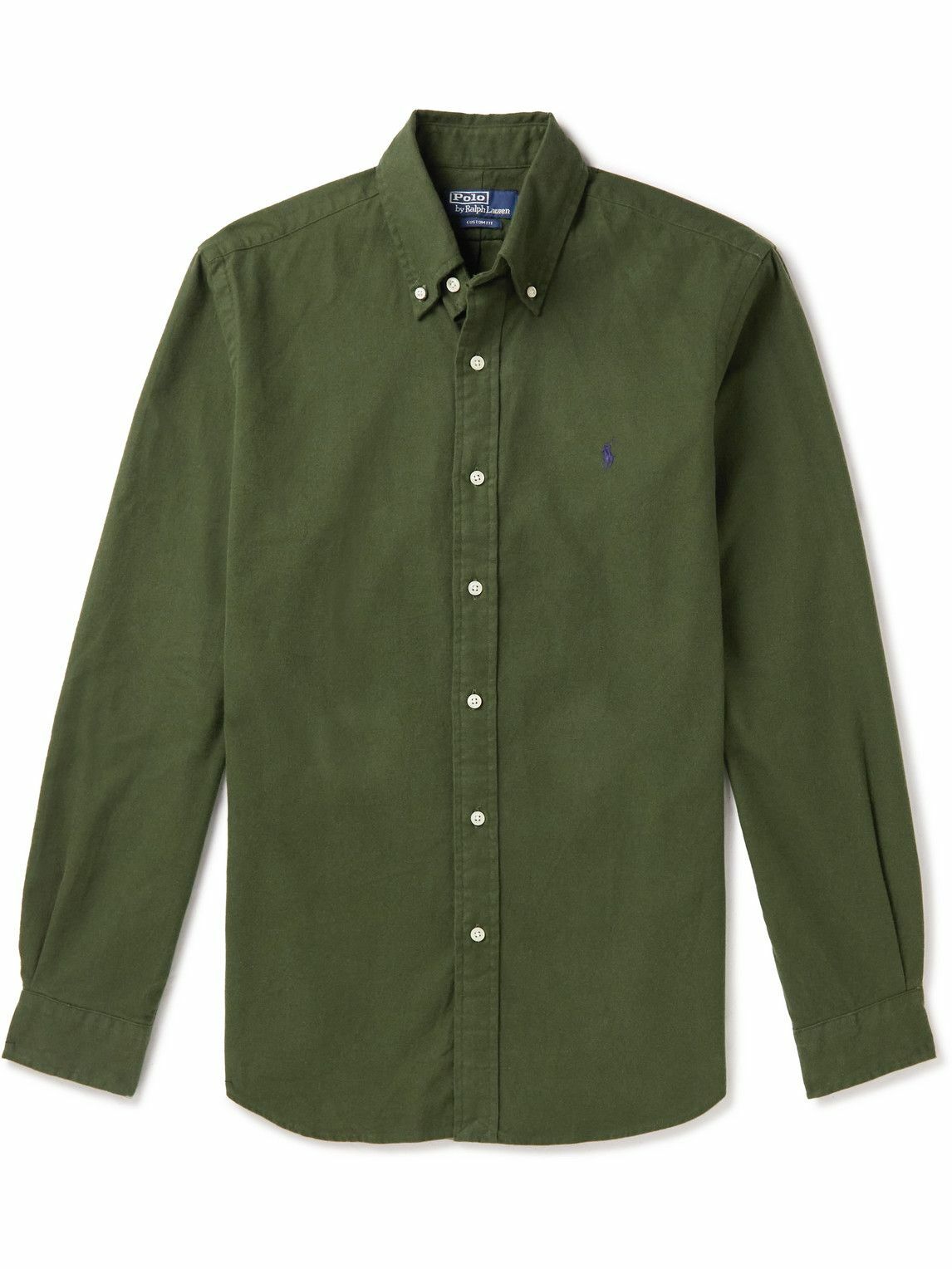 Photo: Polo Ralph Lauren - Button-Down Collar Logo-Embroidered Cotton-Flannel Shirt - Green