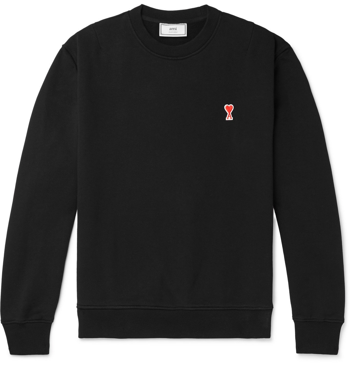 AMI - Logo-Appliquéd Loopback Cotton-Jersey Sweatshirt - Black AMI