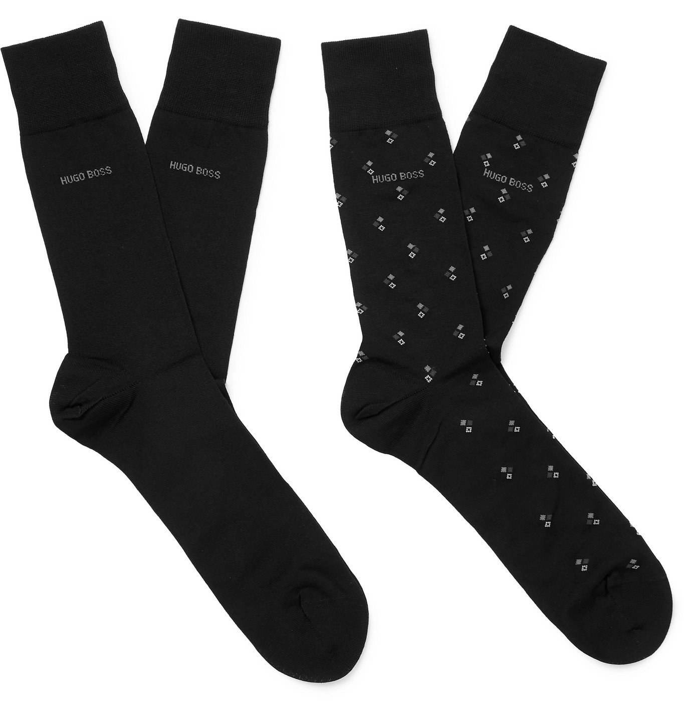 Hugo Boss - Two-Pack Stretch Cotton-Blend Socks - Black Hugo Boss