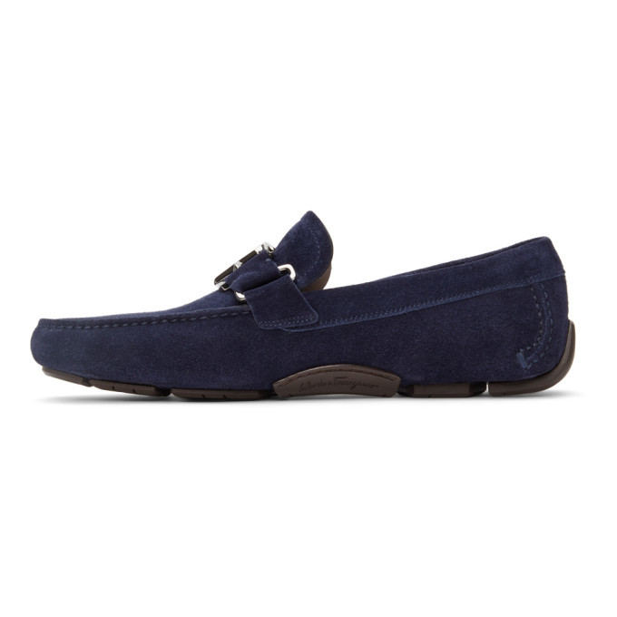 Salvatore Ferragamo Blue Suede Ornament Driver Loafers Salvatore Ferragamo