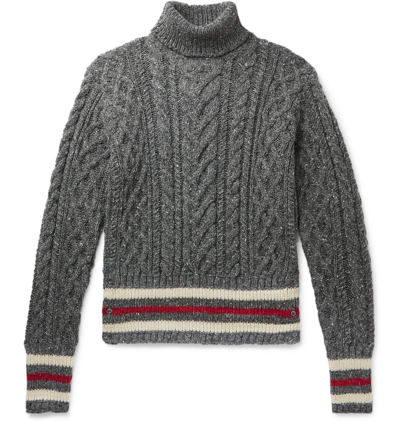 Thom Browne - Striped Cable-Knit Mélange Wool and Mohair-Blend Rollneck ...