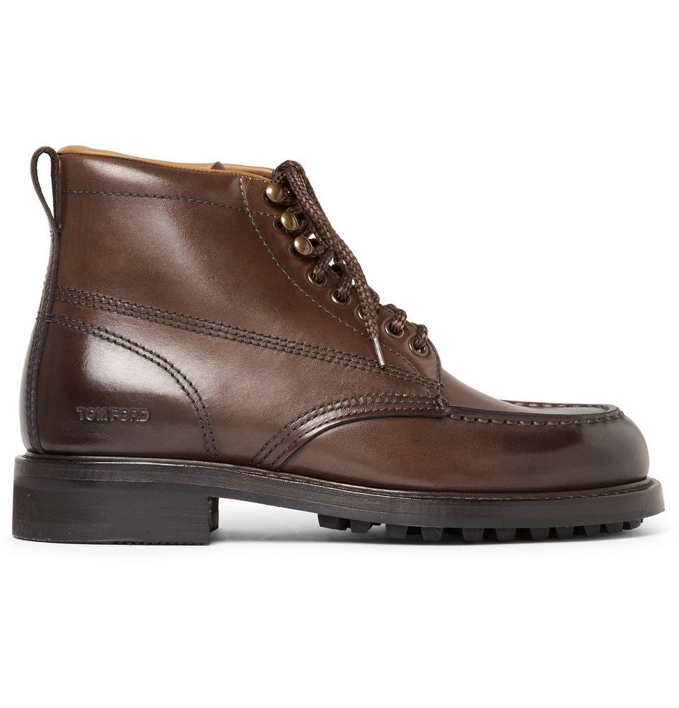 TOM FORD - Burnished-Leather Hiking Boots - Men - Brown TOM FORD