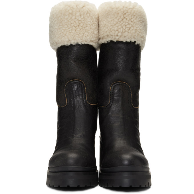 Miu Miu Black Shearling Crinkled Boots Miu Miu