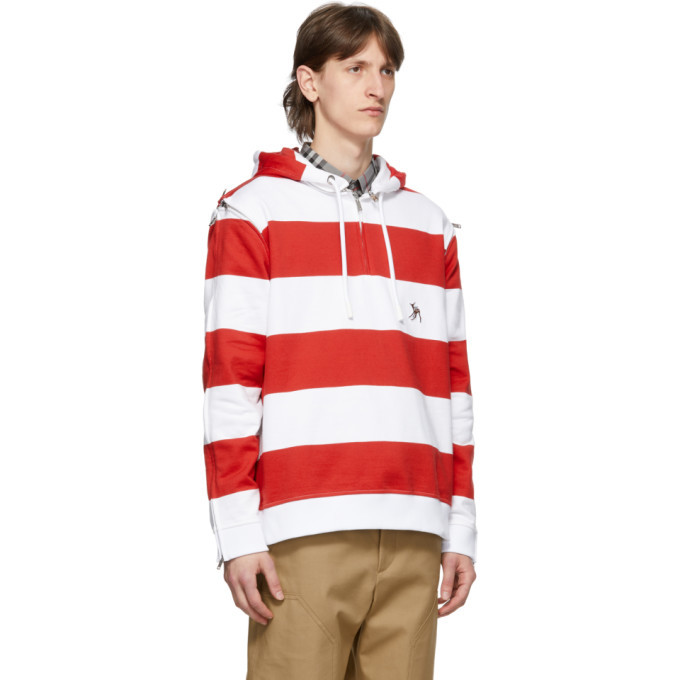 Burberry Red and White Striped Multi Zip Hoodie Burberry