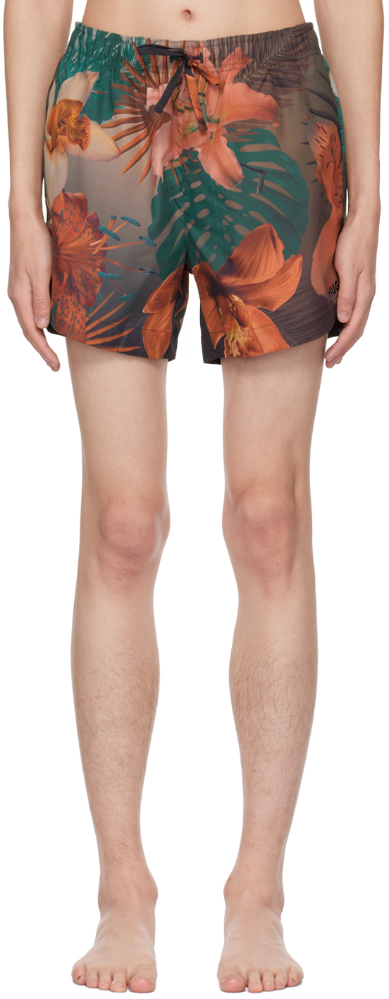Hugo Green & Orange Floral Swim Shorts Hugo Boss