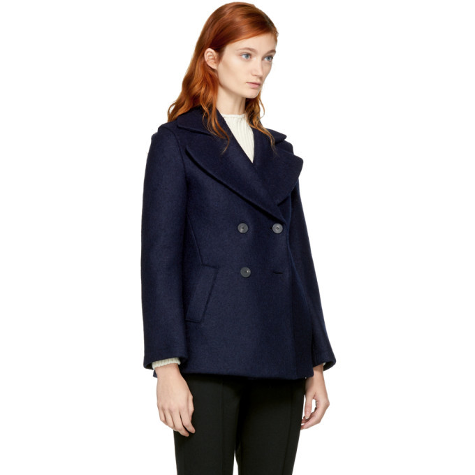 Harris Wharf London Navy Wool Short Peacoat Harris Wharf London