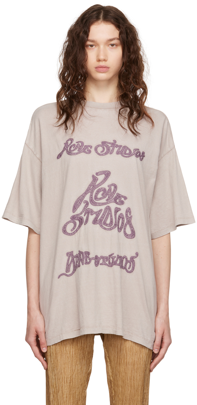 Acne Studios Taupe Embroidered T-Shirt Acne Studios