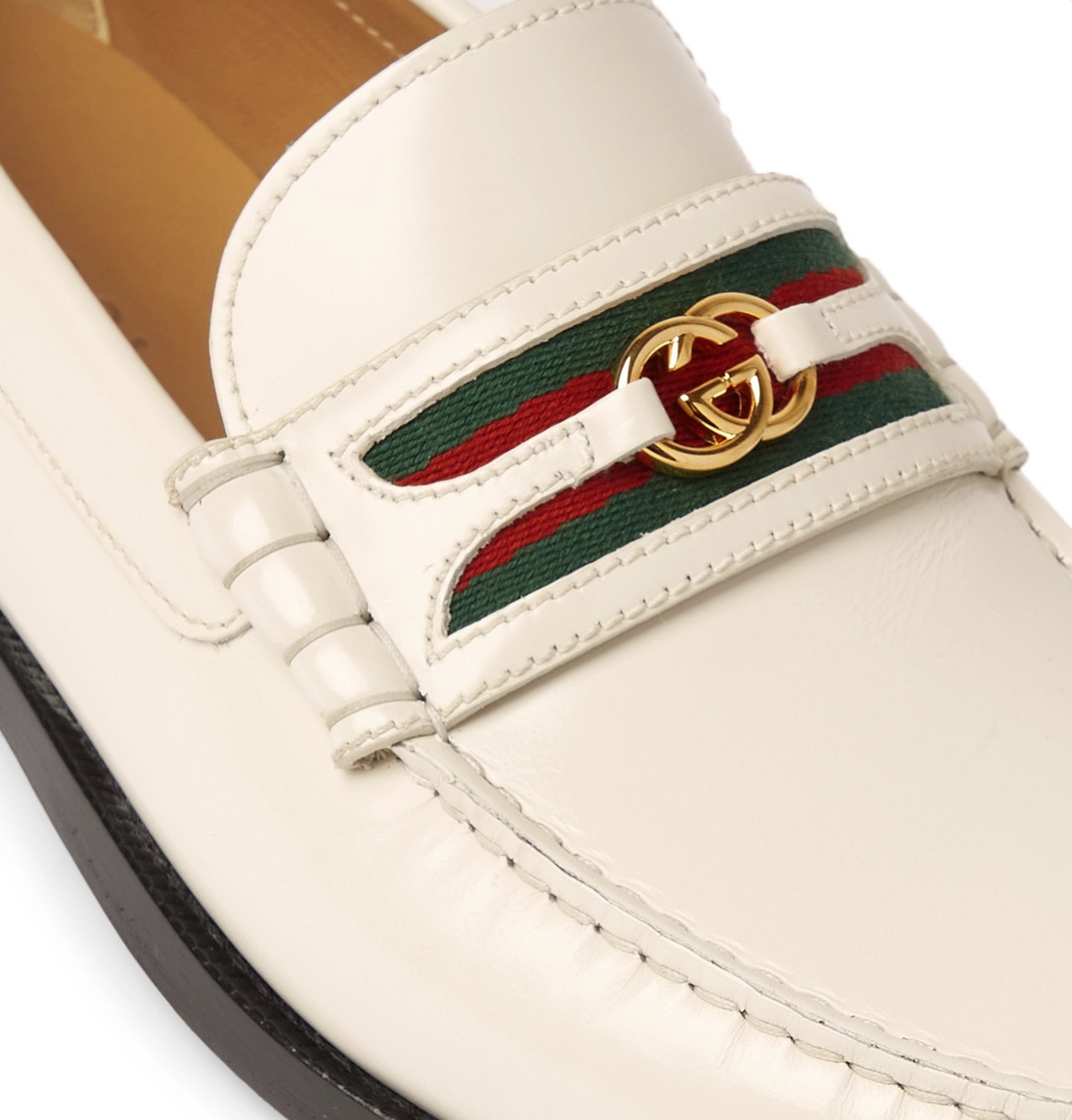 GUCCI - Kaveh Webbing-Trimmed Leather Loafers - White Gucci