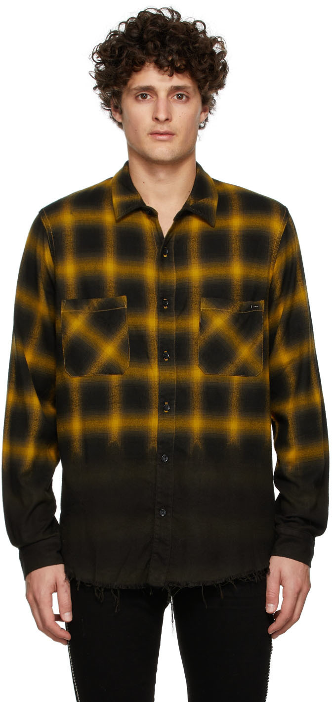 AMIRI Yellow Dip Dye Shadow Plaid Shirt Amiri