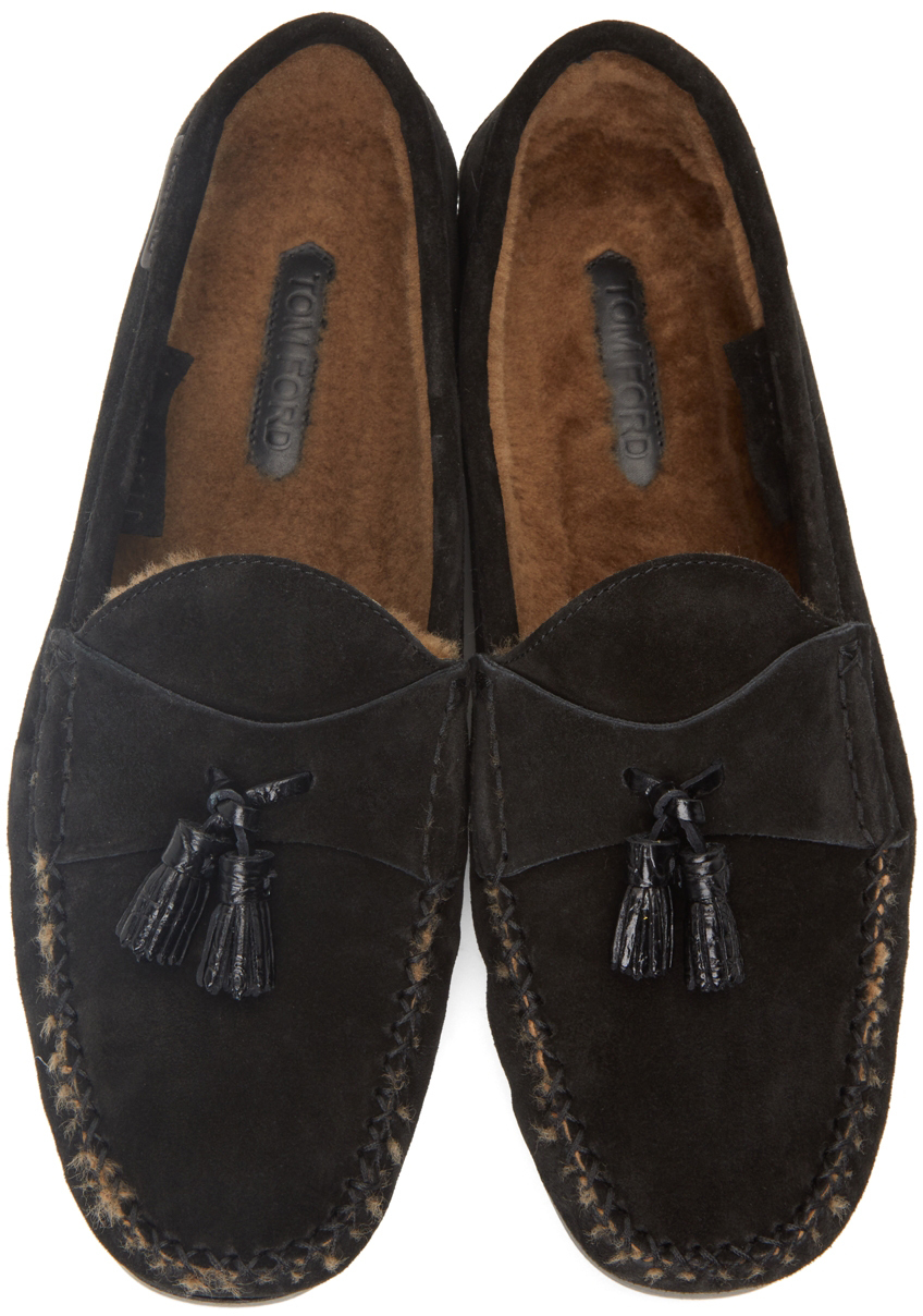 TOM FORD Black Suede & Shearling Berwick Loafers TOM FORD