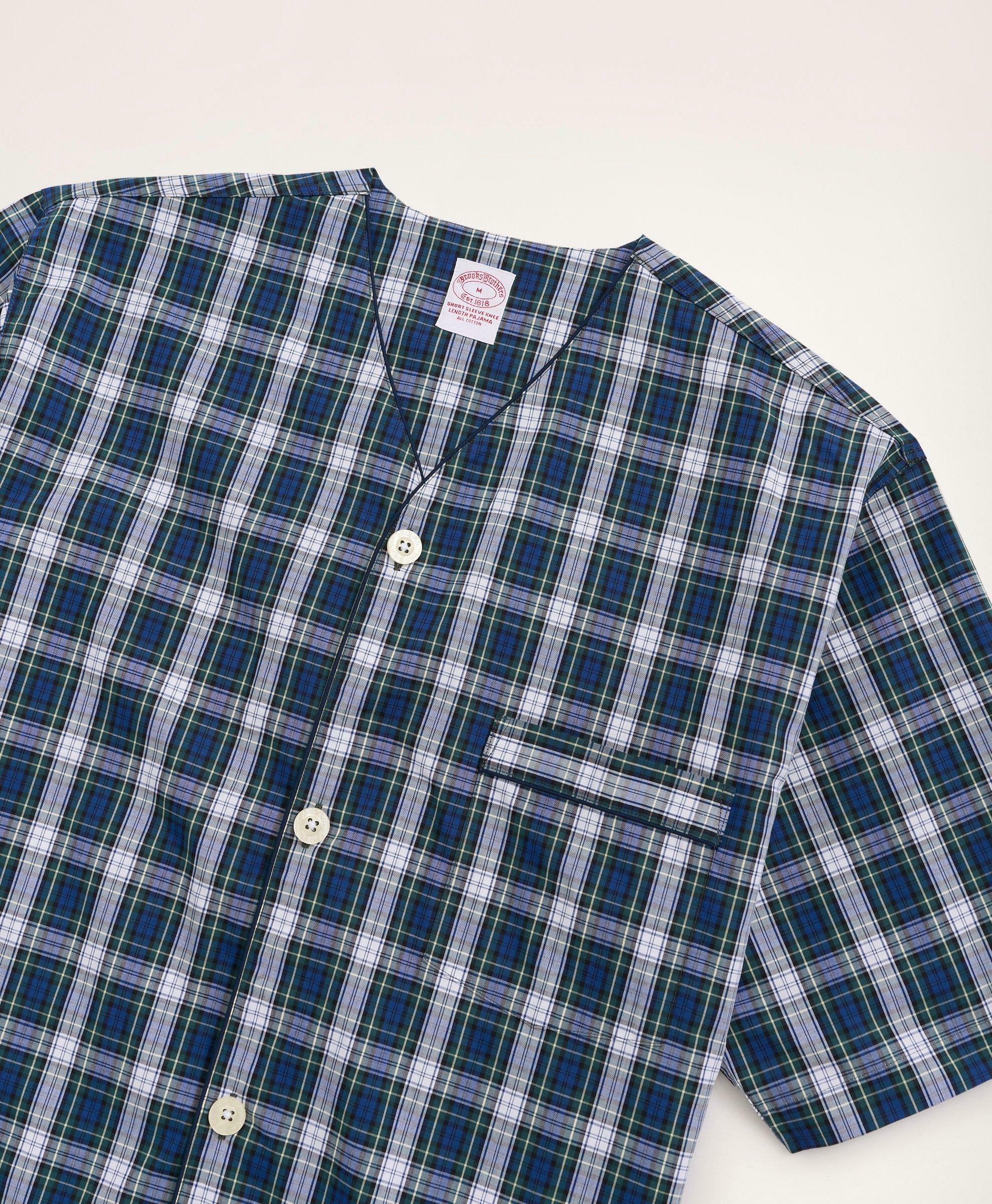 Brooks Brothers Men's Cotton Broadcloth Tartan Short Pajamas | Blue