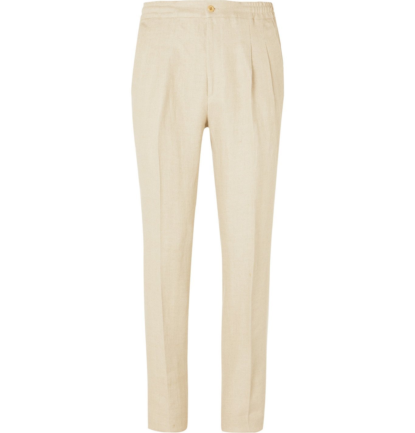 Rubinacci - Tapered Pleated Herringbone Linen Trousers - Neutrals Rubinacci