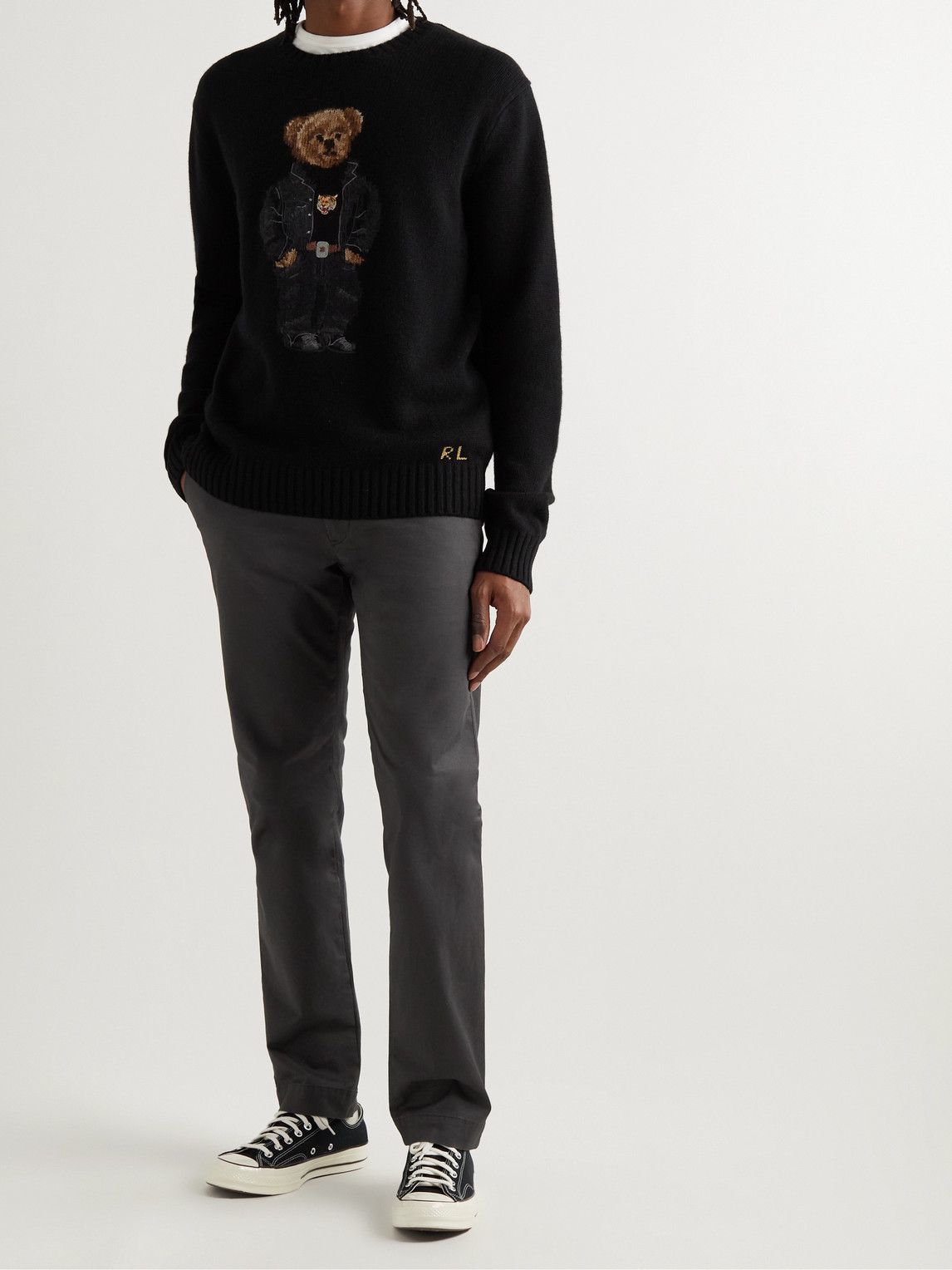 Polo Ralph Lauren - Embroidered Appliquéd Intarsia Wool Sweater - Black
