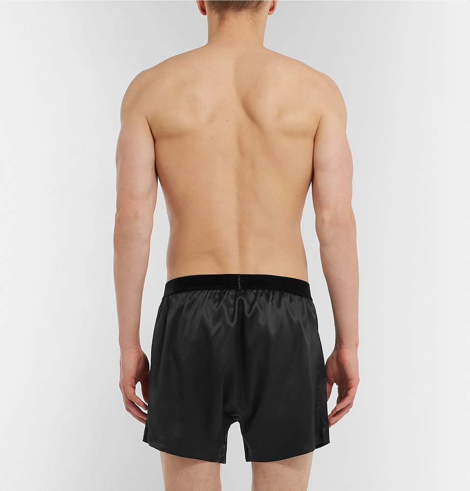 TOM FORD - Velvet-Trimmed Stretch-Silk Satin Boxer Shorts - Black TOM FORD