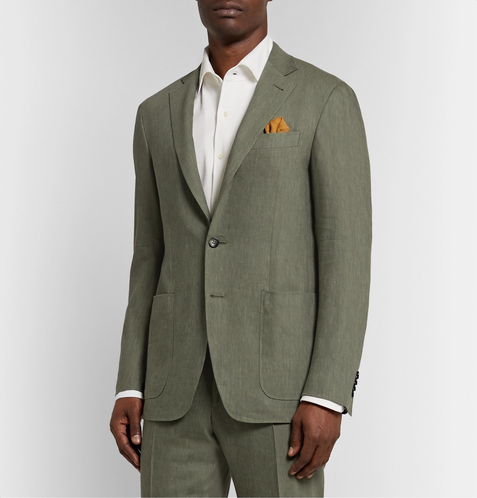 Canali - Army-Green Kei Slim-Fit Linen and Wool-Blend Suit Jacket ...