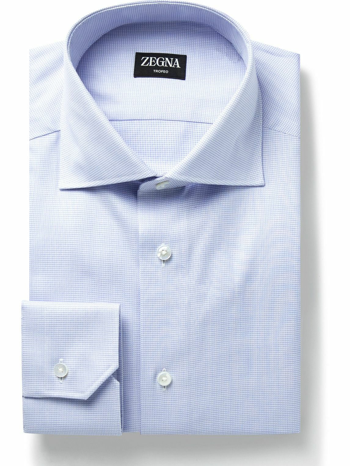 Zegna Trofeo SlimFit CutawayCollar Checked CottonBlend Poplin