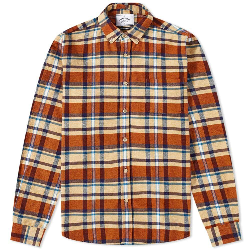 Portuguese Flannel Men's Fall Palette Check Button Down Shirt in Ecru