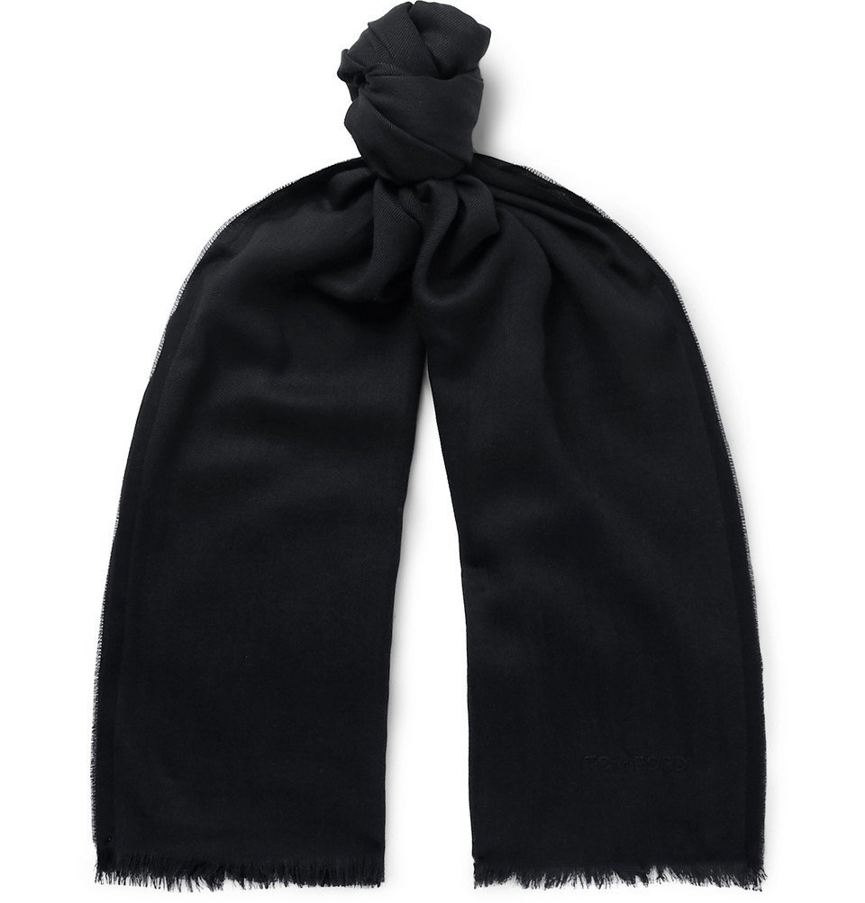 TOM FORD - Logo-Embroidered Cashmere, Silk and Wool-Blend Twill Scarf -  Navy TOM FORD