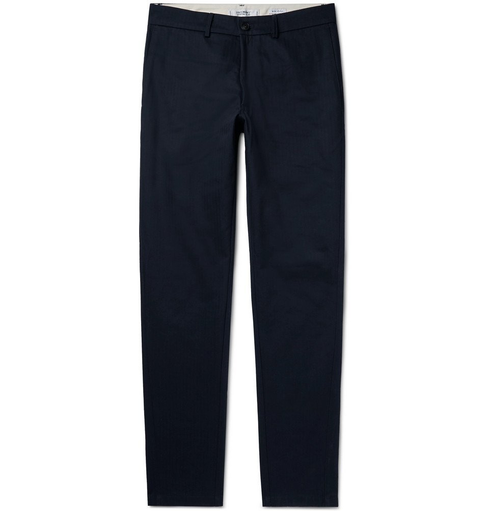 Freemans Sporting Club - Navy Herringbone Cotton Trousers - Navy ...