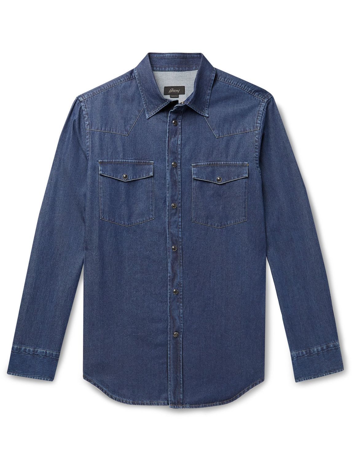 Brioni - Garment-Dyed Denim Western Shirt - Blue Brioni